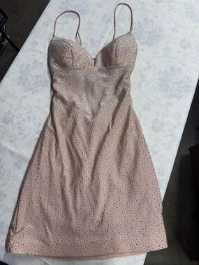 Sherri Hill Blush Pink Rhinestone Mini Dress